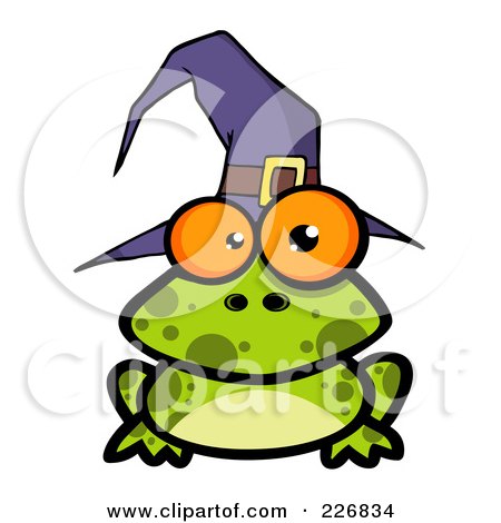 Royalty-Free (RF) Clipart Illustration of a Spotted Frog Wearing A Witch Hat by Hit Toon