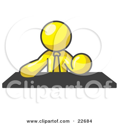 Clipart Illustration of a Yellow Businessman Seated at a Desk During a Meeting by Leo Blanchette