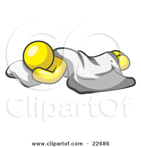 Clipart Illustration of a Comfortable Yellow Man Sleeping On The Floor With A Sheet Over Him by Leo Blanchette