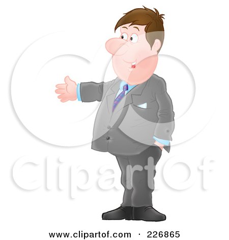 Royalty-Free (RF) Clipart Illustration of a Businessman Holding One Arm Out by Alex Bannykh