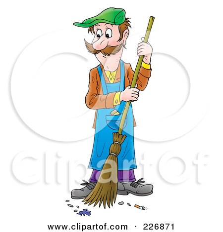Royalty-Free (RF) Clipart Illustration of a Man Sweeping A Floor by Alex Bannykh