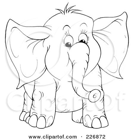 Royalty-Free (RF) Clipart Illustration of a Coloring Page Outline Of A Cute Chubby Elephant by Alex Bannykh