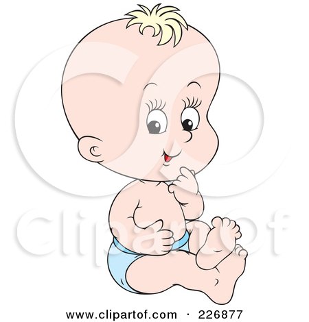 Royalty-Free (RF) Clipart Illustration of a Blond Baby Boy In A Blue Diaper by Alex Bannykh