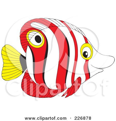 Royalty-Free (RF) Clipart Illustration of a White, Red, Yellow And Black Striped Marine Fish by Alex Bannykh