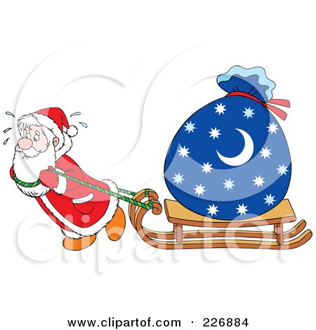 Royalty-Free (RF) Clipart Illustration of Santa Dragging A Sled With A Heavy Sack by Alex Bannykh