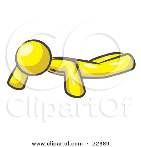 Clipart Illustration of a Yellow Man Doing Pushups While Strength Training by Leo Blanchette