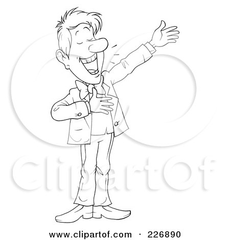 Royalty-Free (RF) Clipart Illustration of a Coloring Page Outline Of A Man Presenting And Announcing by Alex Bannykh