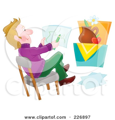 Royalty-Free (RF) Clipart Illustration of a Male Artist Drawing A Still Life by Alex Bannykh