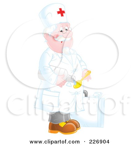 Royalty-Free (RF) Clipart Illustration of a Doctor Pouring Cough Syrup by Alex Bannykh