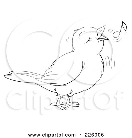 Royalty-Free (RF) Clipart Illustration of a Coloring Page Outline Of A Cute Singing Bird by Alex Bannykh