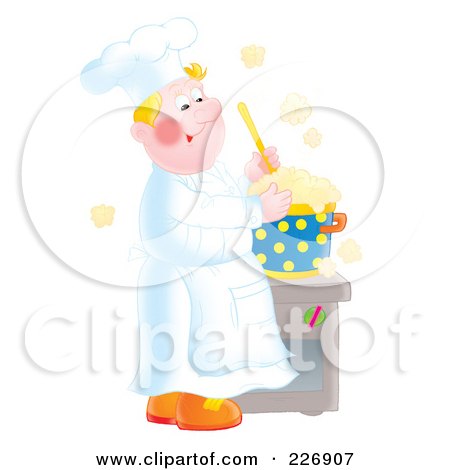 Royalty-Free (RF) Clipart Illustration of a Happy Chef Making Soup by Alex Bannykh