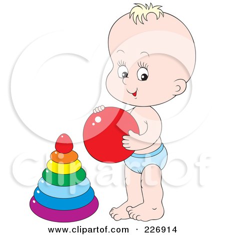 Royalty-Free (RF) Clipart Illustration of a Blond Baby Boy Playing With A Ball And Rings by Alex Bannykh