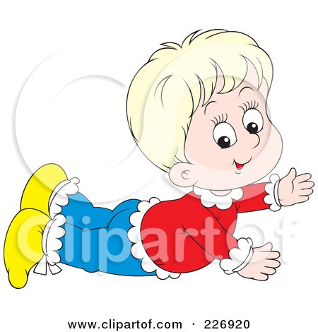 Royalty-Free (RF) Clipart Illustration of a Cute Blond Toddler Boy Playing On His Tummy by Alex Bannykh