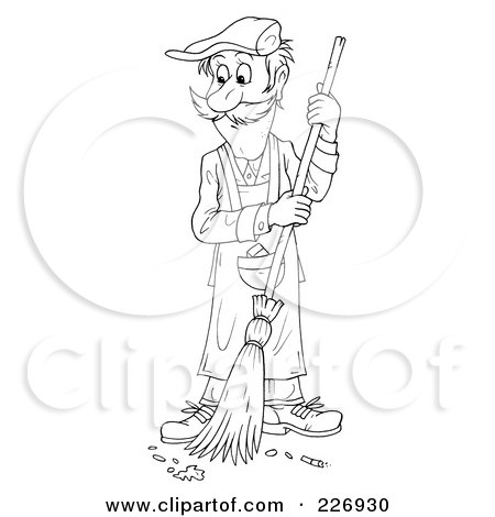 Coloring Page Outline Of A Man Sweeping A Floor Posters Art