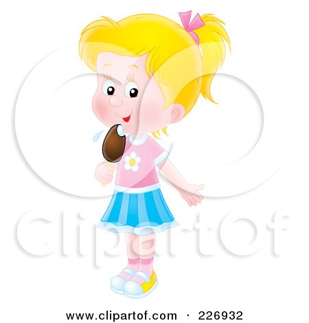Royalty-Free (RF) Clipart Illustration of an Airbrushed Blond Girl Licking A Popsicle by Alex Bannykh