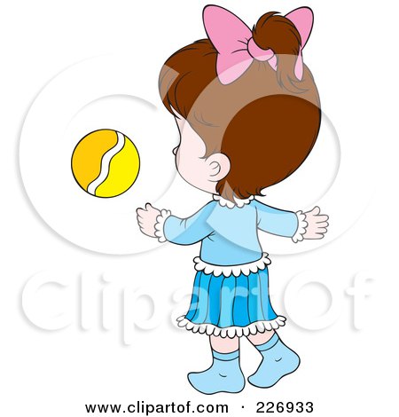 Royalty-Free (RF) Clipart Illustration of a Brunette Girl Following A Ball by Alex Bannykh