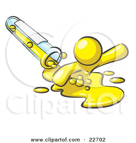 Clipart Illustration of a Yellow Man Emerging From Spilled Chemicals Pouring Out Of A Glass Test Tube In A Laboratory by Leo Blanchette