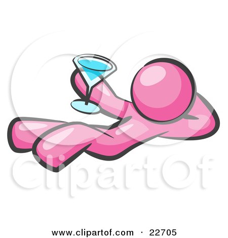 Clipart Illustration of a Pink Man Kicking Back And Relaxing With A Martini Beverage by Leo Blanchette
