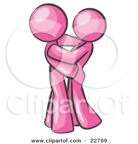 Clipart Illustration of a Pink Man Gently Embracing His Lover, Symbolizing Marriage And Commitment by Leo Blanchette