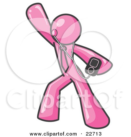 Clipart Illustration of a Pink Man Dancing and Listening to Music With an MP3 Player  by Leo Blanchette