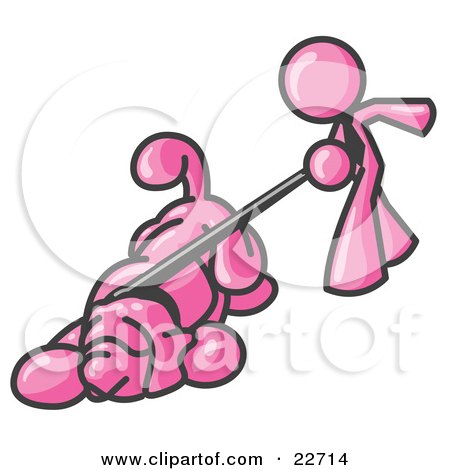Clipart Illustration of a Pink Man Walking a Dog That is Pulling on a Leash by Leo Blanchette