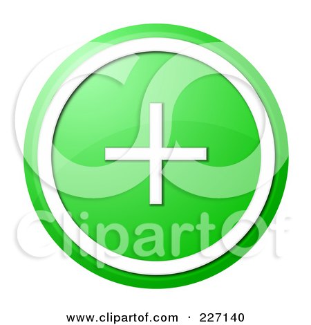 Royalty-Free (RF) Clipart Illustration of a Round Green And White Shiny Plus Button Icon by oboy