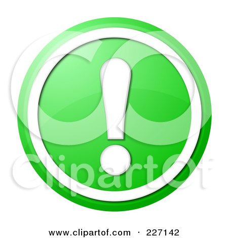 Royalty-Free (RF) Clipart Illustration of a Round Green And White Shiny Exclamation Point Button Icon by oboy
