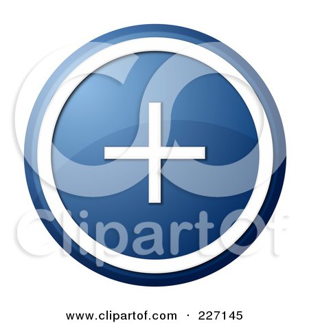 Royalty-Free (RF) Clipart Illustration of a Round Blue And White Shiny Plus Button Icon by oboy