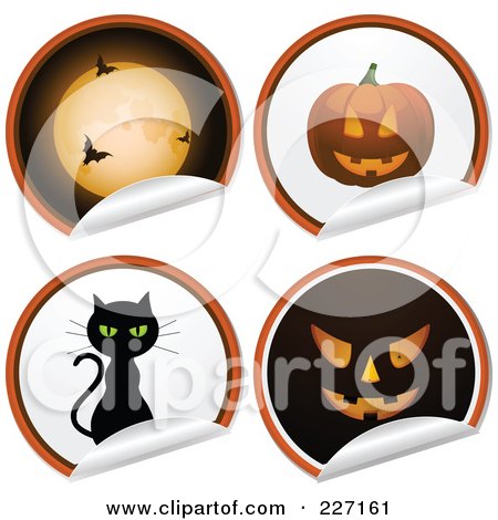 Royalty-Free (RF) Clipart Illustration of a Digital Collage Of Four Peeling Halloween Stickers by elaineitalia