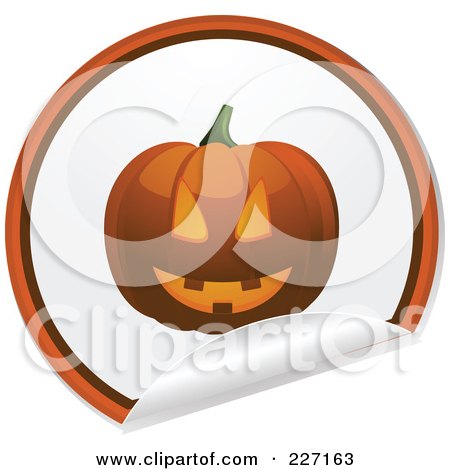 Royalty-Free (RF) Clipart Illustration of a Peeling Halloween Sticker Of A Halloween Pumpkin by elaineitalia