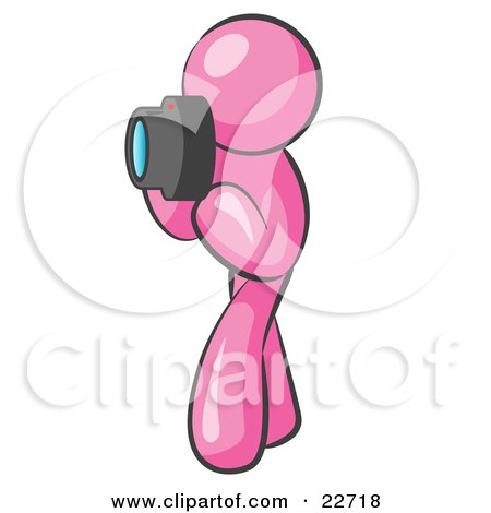 Clipart Illustration of a Pink Man Character Tourist Or Photographer Taking Pictures With A Camera by Leo Blanchette