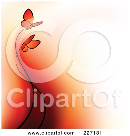 Royalty-Free (RF) Clipart Illustration of a Background Of Two Orange Butterflies And Gradient Red To White by elena