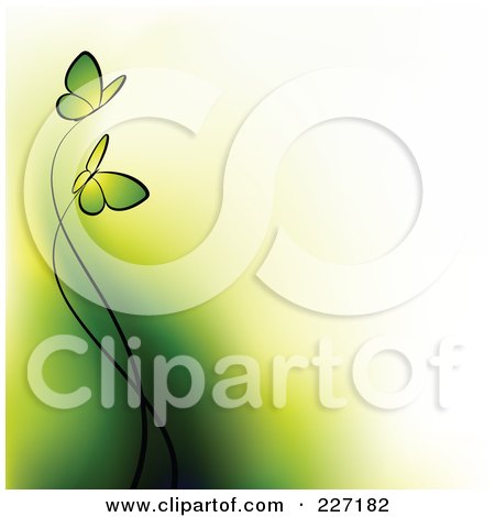 Royalty-Free (RF) Clipart Illustration of a Background Of Two Green Butterflies And Gradient Green To White by elena