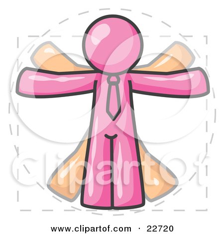 Clipart Illustration of a Man in Motion, Pink Vitruvian Cartoon Man by Leo Blanchette