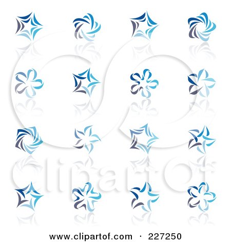 Royalty-Free (RF) Clipart Illustration of a Digital Collage Of Abstract Blue Star Logo Icons by elena