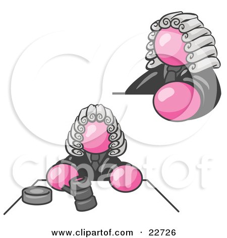 Clipart Illustration of a Pink Judge Man Wearing a Wig in Court by Leo Blanchette