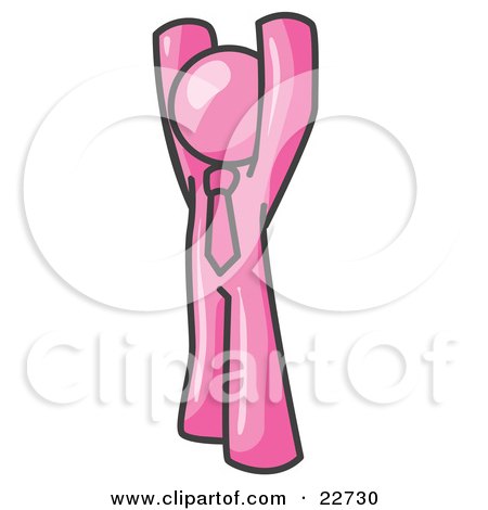 Clipart Illustration of a Pink Man Standing With His Arms Above His Head by Leo Blanchette