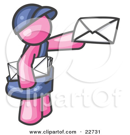 Clipart Illustration of a Pink Mail Man Delivering a Letter by Leo Blanchette