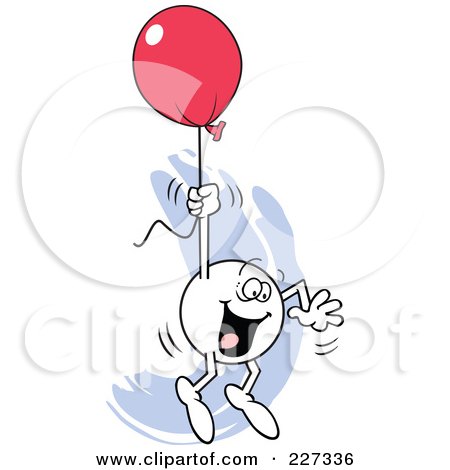 Royalty-Free (RF) Clipart Illustration of a Happy Moodie Character Holding Onto A Red Balloon And Flying Away by Johnny Sajem
