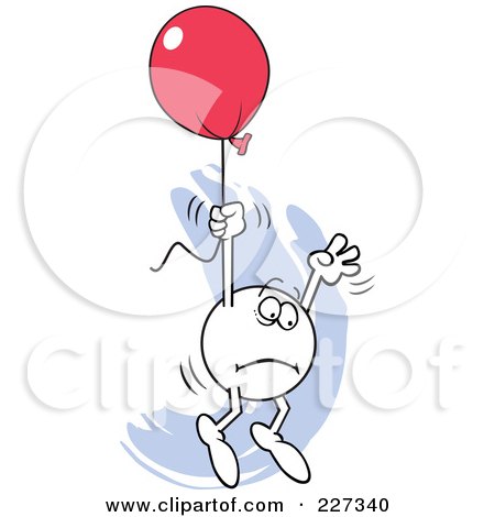 Royalty-Free (RF) Clipart Illustration of a Fearful Moodie Character Holding Onto A Red Balloon And Flying Away by Johnny Sajem