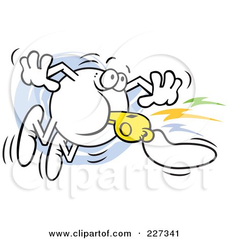 Royalty-Free (RF) Clipart Illustration of a Moodie Character Franticly Blowing A Whistle by Johnny Sajem