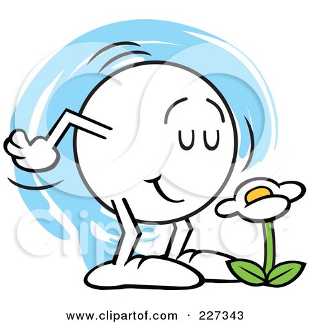 Royalty-Free (RF) Clipart Illustration of a Moodie Character Smelling A Flower by Johnny Sajem