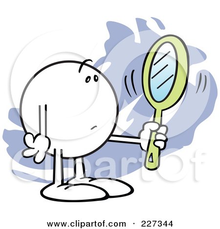 Royalty-Free (RF) Clipart Illustration of a Somber Moodie Character Looking At His Reflection In A Mirror by Johnny Sajem