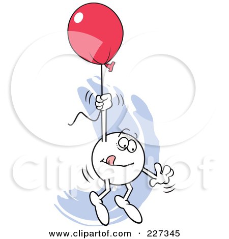 Royalty-Free (RF) Clipart Illustration of a Cautious Moodie Character Holding Onto A Red Balloon And Flying Away by Johnny Sajem