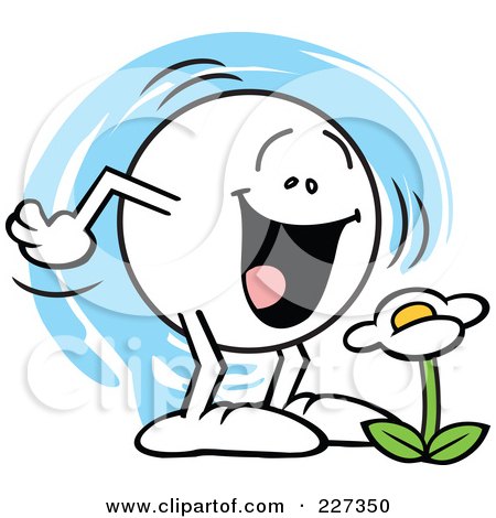 Royalty-Free (RF) Clipart Illustration of a Moodie Character Smiling At A Daisy by Johnny Sajem