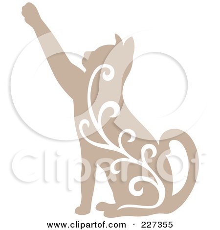 Royalty-Free (RF) Clipart Illustration of a Beige Vintage Styled Cat With Swirls - 4 by Cherie Reve