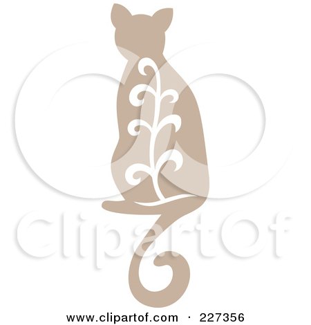 Royalty-Free (RF) Clipart Illustration of a Beige Vintage Styled Cat With Swirls - 2 by Cherie Reve