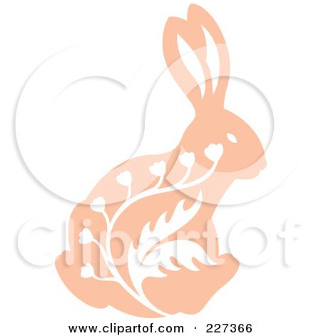 Royalty-Free (RF) Clipart Illustration of a Vintage Styled Rabbit With White Floral Designs - 2 by Cherie Reve
