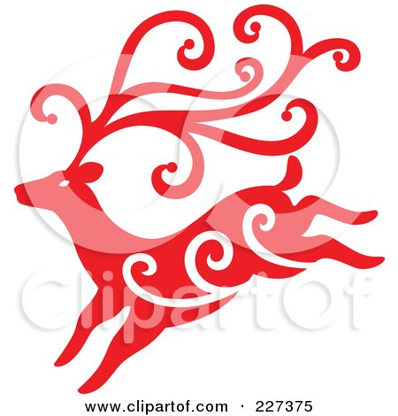 Royalty-Free (RF) Clipart Illustration of a Red Reindeer With Swirl Designs - 3 by Cherie Reve