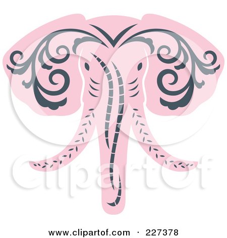 Royalty-Free (RF) Clipart Illustration of a Pink Elephant With Gray Designs by Cherie Reve